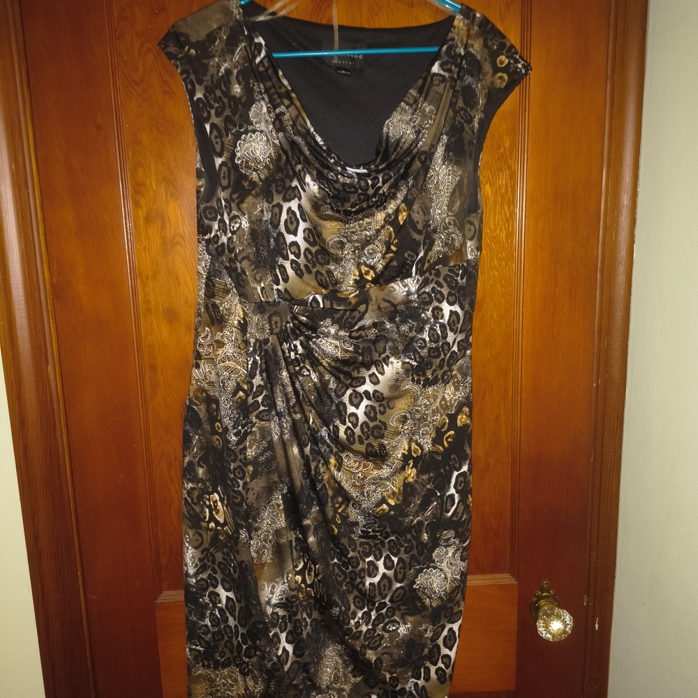 Connected Apparel Black Cowl Neck Ruched Midi Dress